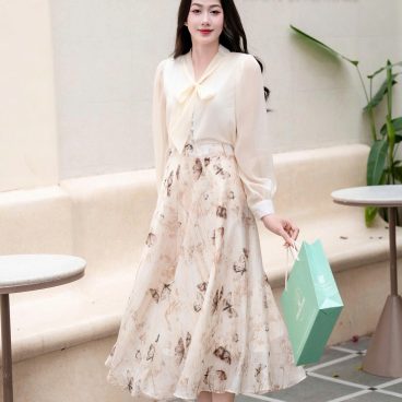 ADELINE HOUSE -Set Áo Nơ & Váy Midi Họa Tiết “Butterfly Muse”