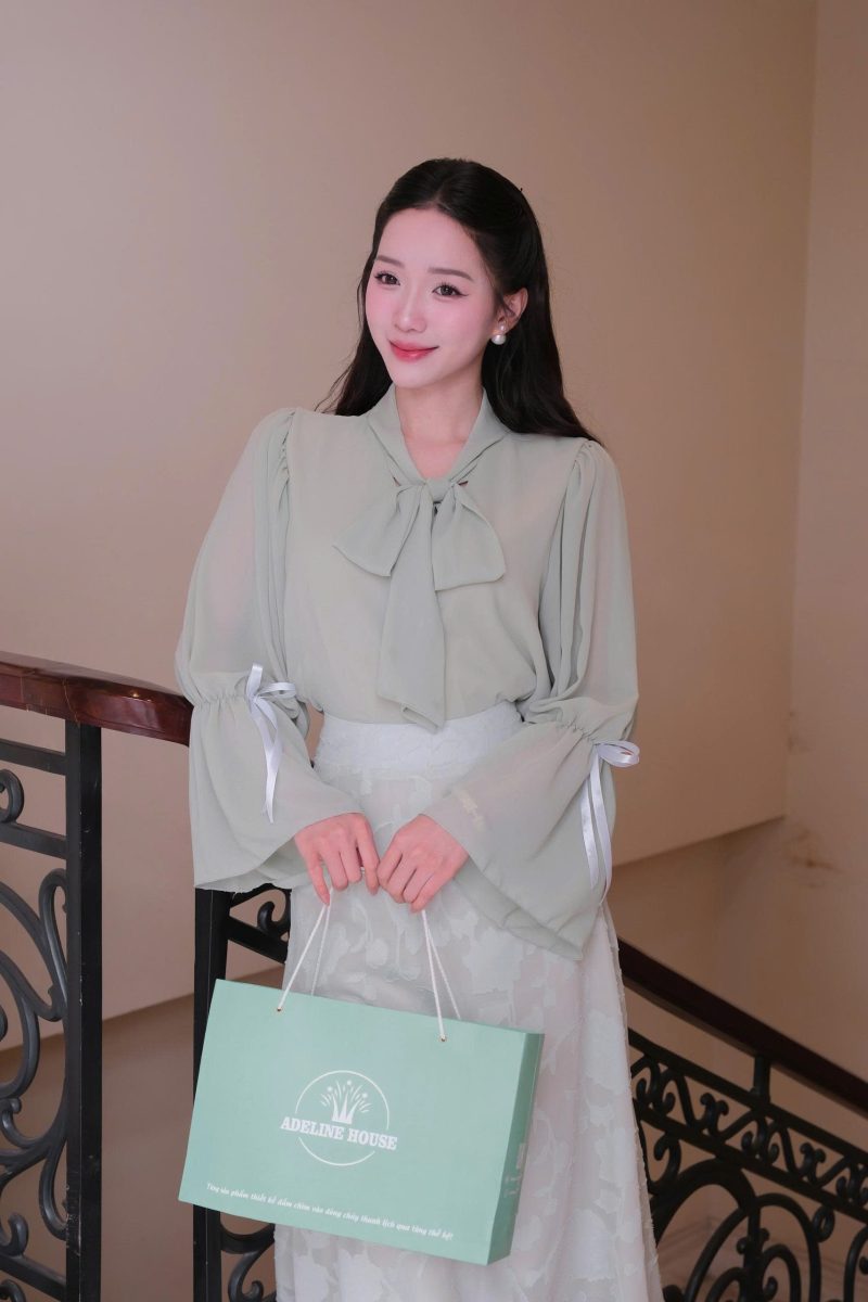 Adeline house - Set Áo Voan Nơ & Váy Midi Hoa Cao Cấp