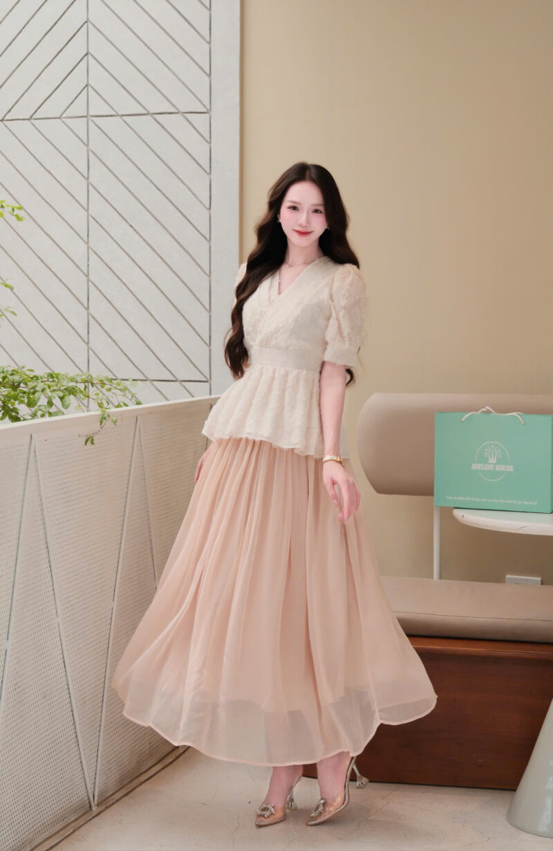 ADELINE HOUSE -  SET ÁO PEPLUM TIỂU THƯ  + CHÂN VÁY MAXI DÀI –  TK182.1+166.3