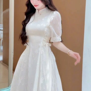 ADELINE HOUSE - 🤍 Đầm Maxi Trắng Tay Phồng Chiết Eo Dáng Xòe Thanh Lịch - TK201.1