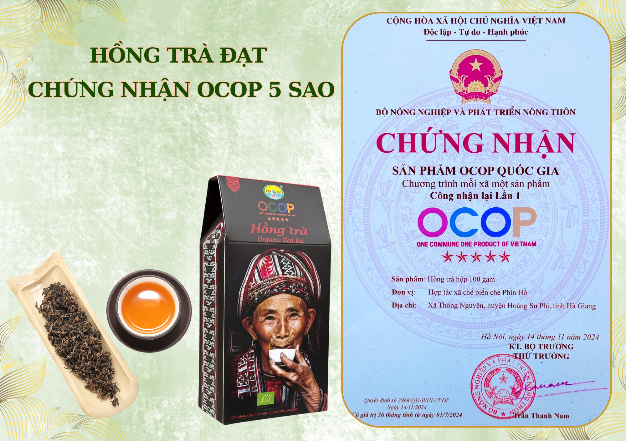 Green tea and black tea achieve National OCOP 5-Star rating. Trà xanh – Hồng trà đạt hạng OCOP 5 Sao Quốc Gia
