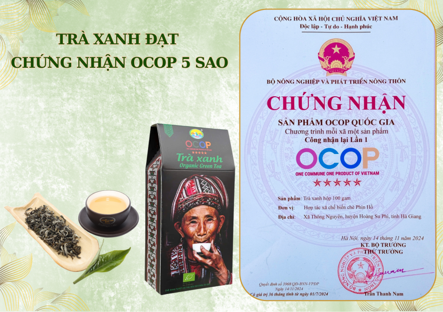 Green tea and black tea achieve National OCOP 5-Star rating. Tra xanh – Hong tra dat hang OCOP 5 Sao Quoc Gia