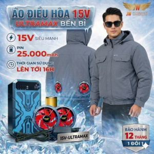 Áo Điều Hòa 15V JW Garment UltraMax | Pin 25000mAh, Quạt Siêu Mạnh, Mát Tới 16H