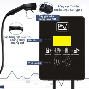 Sạc ô tô điện EV AC 32A 22kW 3 pha có màn hình và quẹt thẻ RFID GEV210 19 tram sac o to dien 11 kw treo tuong quet the man hinh 2