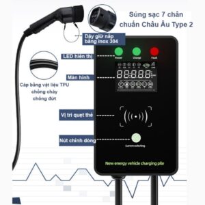 Trạm sạc ô tô điện EV AC 32A 7KW có màn hình điều chỉnh dòng GEV202 16 tram sac o to dien 7 kw treo tuong quet the chinh dong 3
