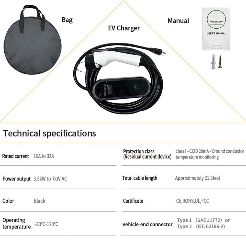 Sạc ô tô điện EV di động AC 32A 7KW có màn hình hiển thị GEV105 6 Sạc ô tô điện EV di động AC 32A 7KW có màn hình hiển thị GEV105 - Ảnh 6