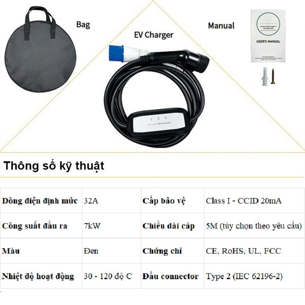 Sạc ô tô điện EV di động AC 32A 7KW có thể điều chỉnh dòng GEV101 15 Sạc ô tô điện EV di động AC 32A 7KW có thể điều chỉnh dòng GEV101 - Ảnh 15