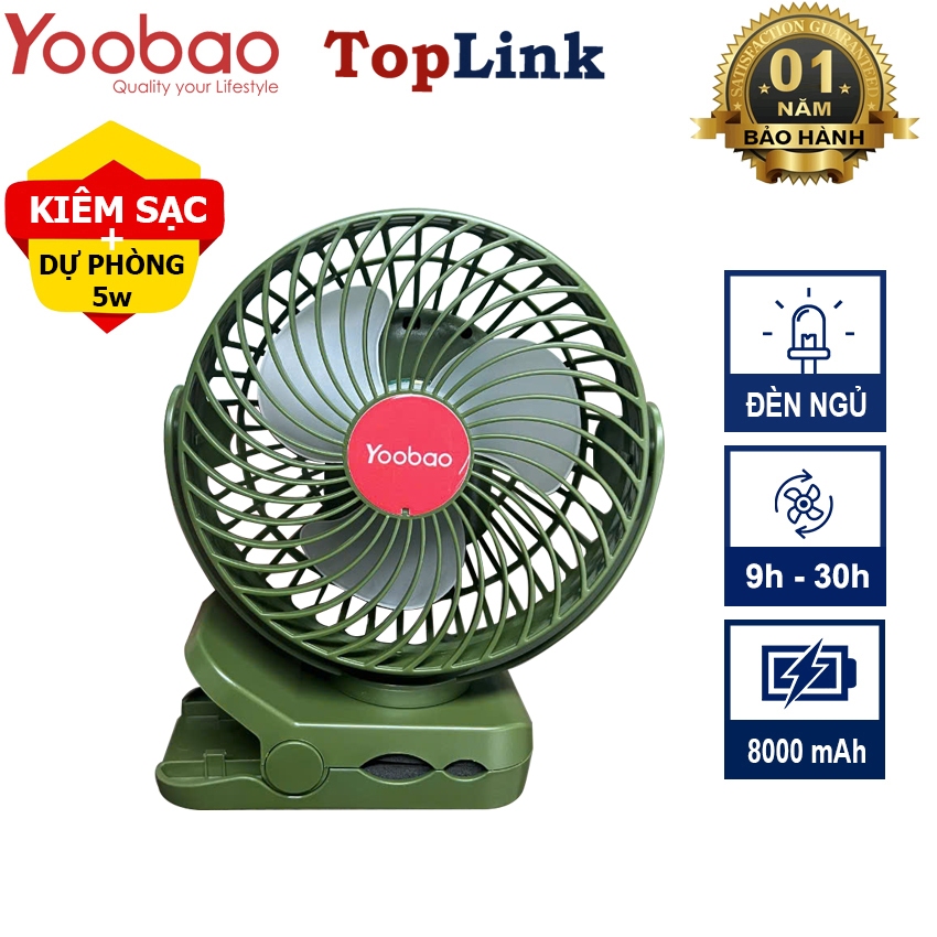 Alternative view of Quạt Kẹp Tích Điện Mini YOOBAO F8 Để Bàn Kiêm Sạc Dự Phòng F8 3 in 1