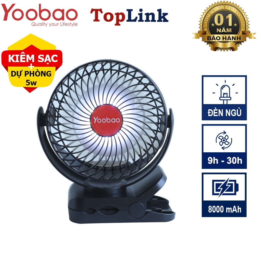 Quạt Kẹp Tích Điện Mini YOOBAO F8 Để Bàn Kiêm Sạc Dự Phòng F8 3 in 1