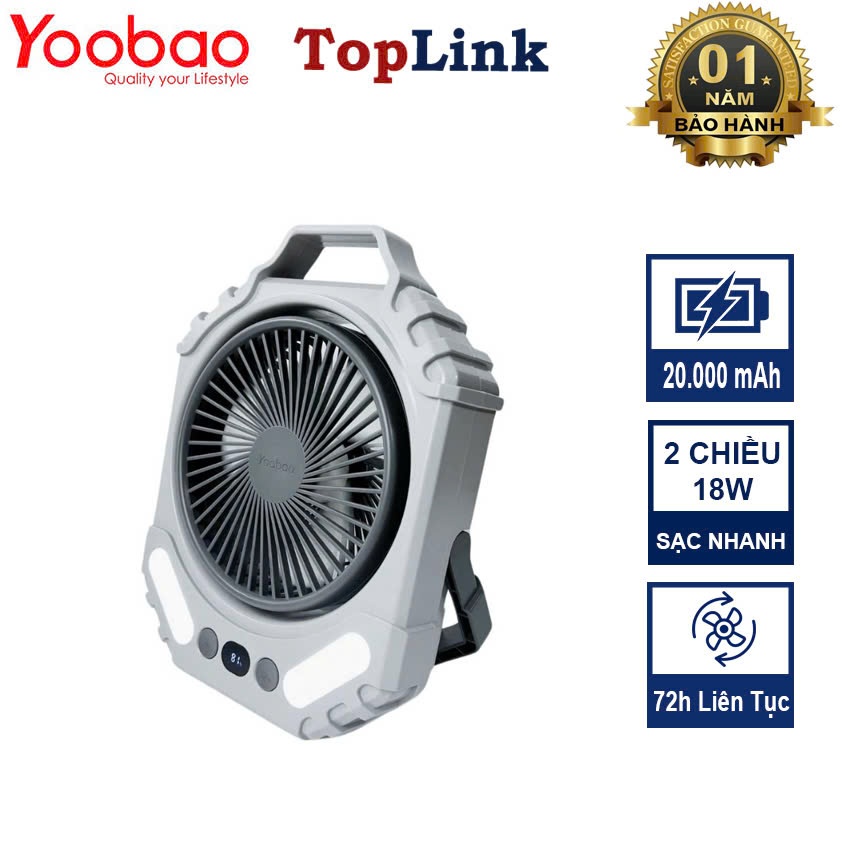 Quạt Tích Điện YOOBAO FD1 Pin Khủng 20000mAh Dùng 75h Sạc Dự Phòng