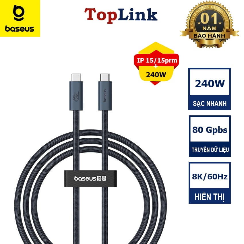 Cáp Sạc Nhanh 240w Baseus Type C ra Type C Truyền 40Gbps HDMI 8k/60hz