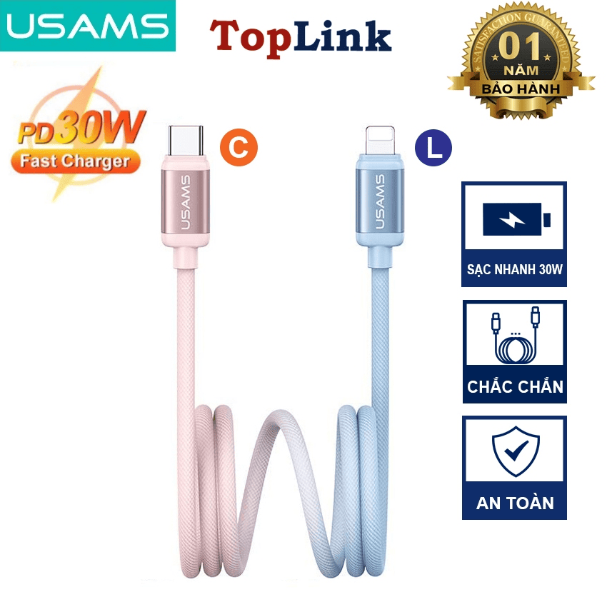 Cáp Sạc Nhanh PD 30W USAMS Cho iPhone 5 Đến iPhone 14 Series
