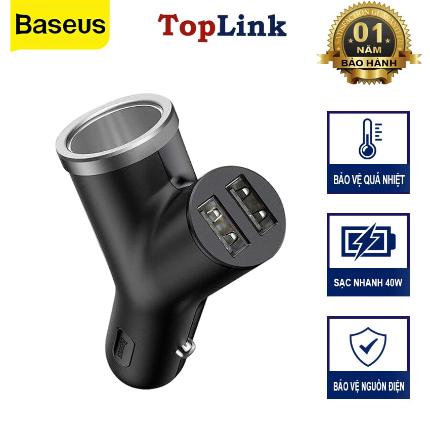 Tẩu Sạc Trên Ô Tô Baseus CCALL YX 3 Trong 1 Có 2 Cổng USB