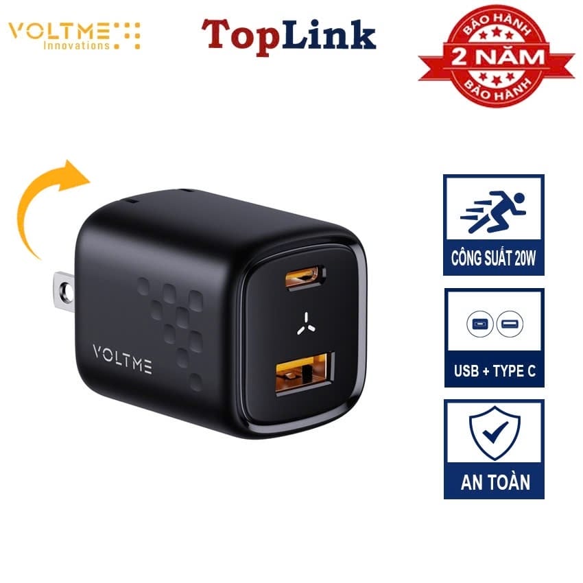 Củ Sạc Nhanh 20W VOLTME PD 3.0 USB + Type C An Toàn Tuyệt Đối