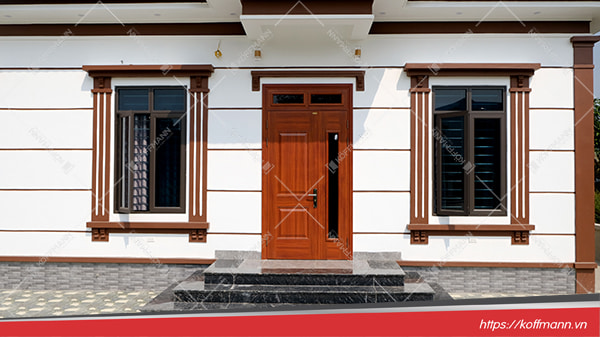 cửa thép vân gỗ 2 cánh lệch KG-21.06.K-1TK ô thoáng kính cực đẹp