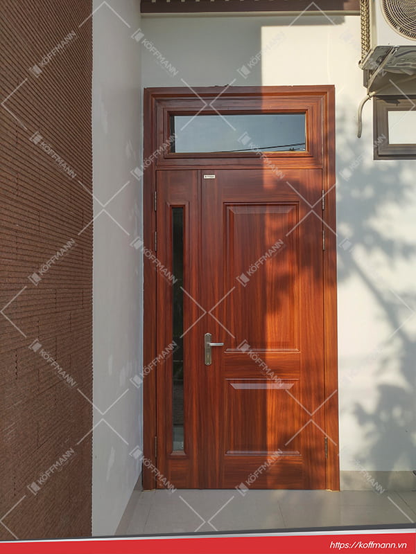 cửa thép vân gỗ 2 cánh lệch KG-21.06.K-1TK đẹp màu nâu