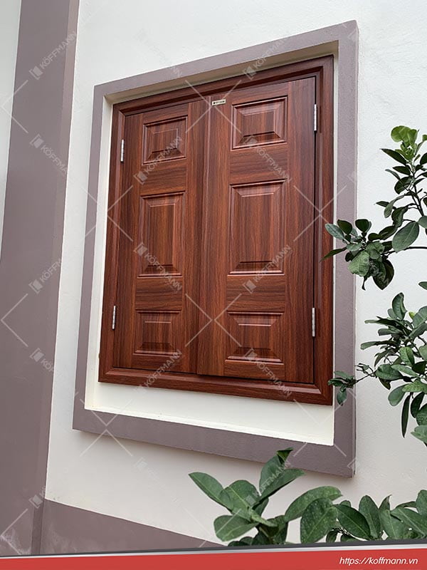 Cửa sổ thép vân gỗ KS-22.CS3 màu xám đẹp
