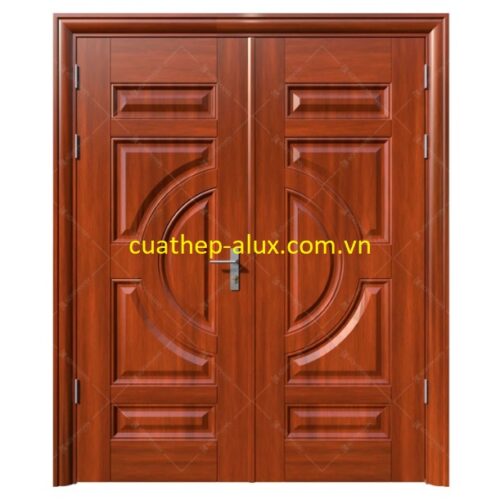 Cửa thép vân gỗ 2 cánh cân H4