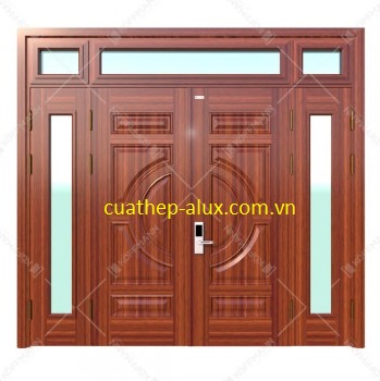 Cửa thép vân gỗ 4 cánh lệch H3