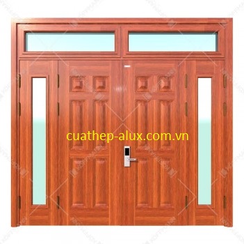 Cửa thép vân gỗ 4 cánh lệch H5