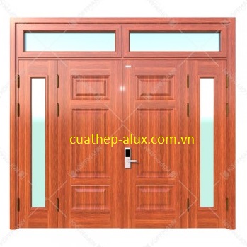 Cửa thép vân gỗ 4 cánh lệch H2