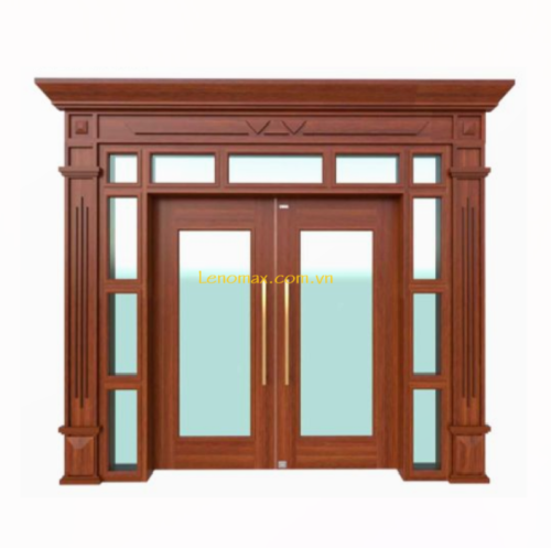 Cửa thép vân gỗ 2 cánh kính +  vách