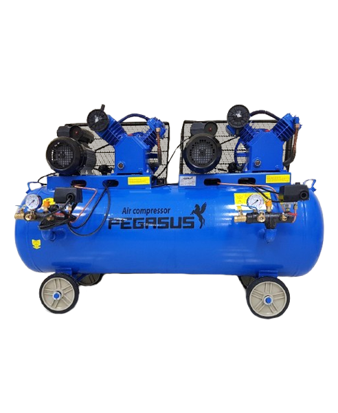 Máy nén khí dây đai Pegasus 2 đầu nén, 2 motor TM – V-12.5×2-230L