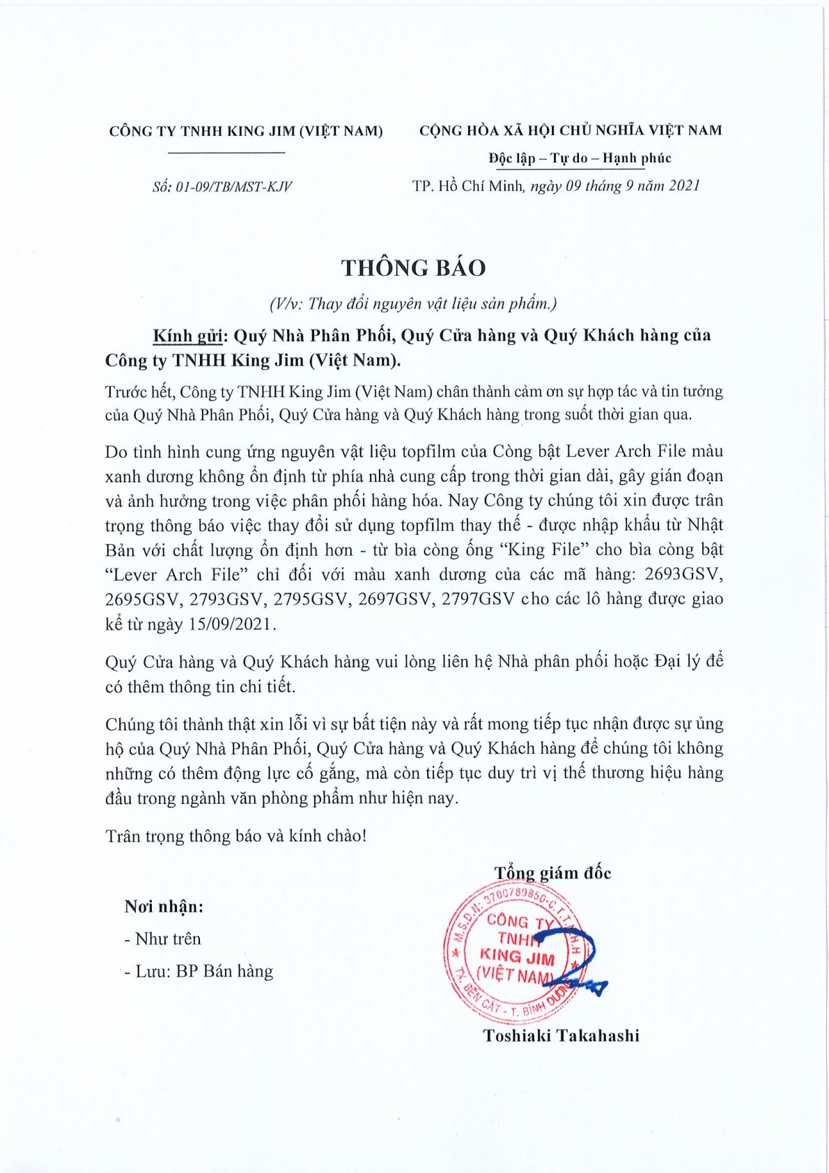 Thong Bao Cong ty King Jim