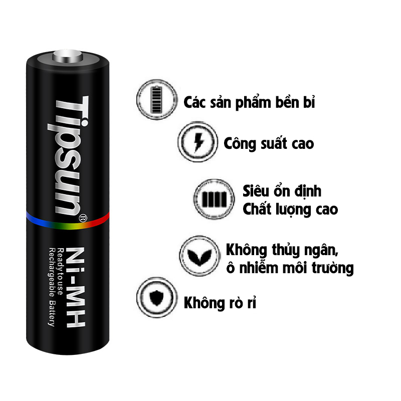 Pin sạc AAA Ni-MH 1.2v 1000mAh Tipsun Pin sạc AAA Ni-MH 1.2v 1000mAh Tipsun - Ảnh 6