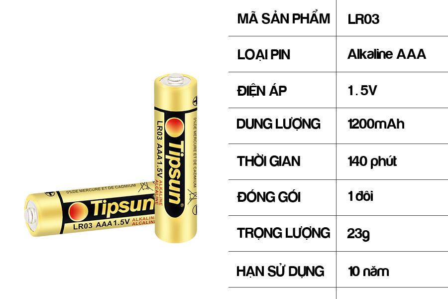 Pin AAA Alkaline 1.5v chính hãng Tipsun 6 4