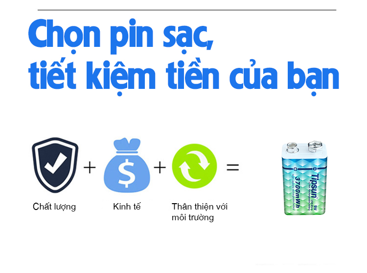 Bộ pin sạc Li-ion type-C 9v 3700mWh Tipsun 7 1
