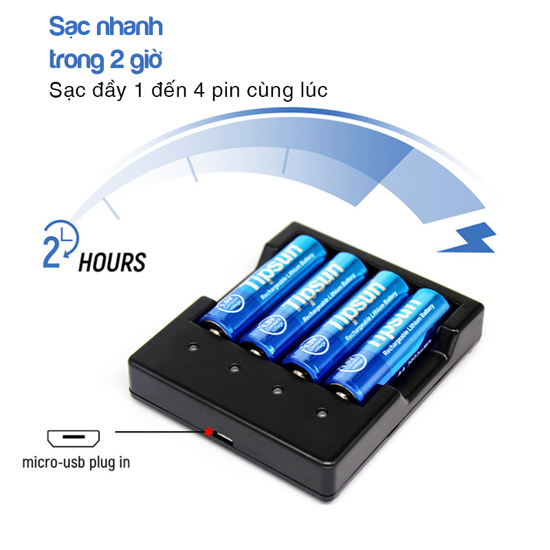 Bộ pin sạc AA Li-ion 1.5v 3000mAh Tipsun ˜ 6 1
