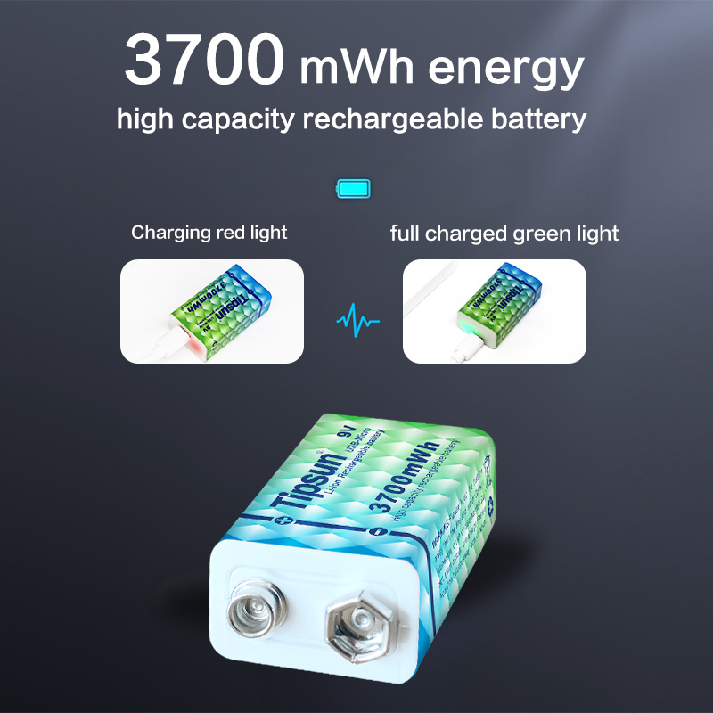 Bộ pin sạc Li-ion type-C 9v 3700mWh Tipsun ˜ 6