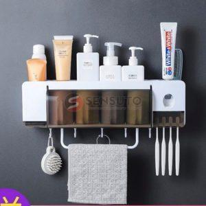 nhả kem đánh răng kèm kệ để đồ nhà tắm thông minh 4 cốc