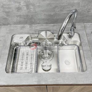 Chậu Rửa Bát 1 Hố Hàn Quốc Sensuto XLG8050B Nano Bạc ( Bản full phụ kiện , xiphong cao cấp)