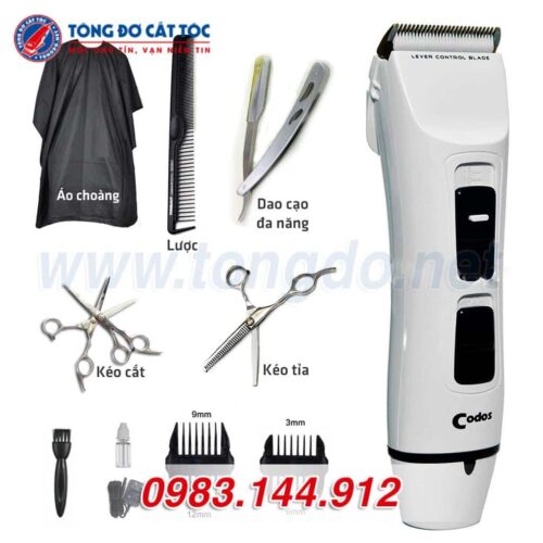 Combo Tông Đơ Cắt Tóc Chuyên Nghiệp: Codos T6 + Kéo cắt + Kéo Tỉa + Áo choàng + Dao cạo + Lược