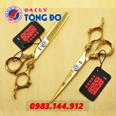 Bộ kéo cắt tỉa tóc KASHO Rồng Vàng Nhật Bản (Tặng Kèm Bao Da Đựng Kéo Cao Cấp + 2 Lược Toniguy) 26 - Keo Kasho Vang 2