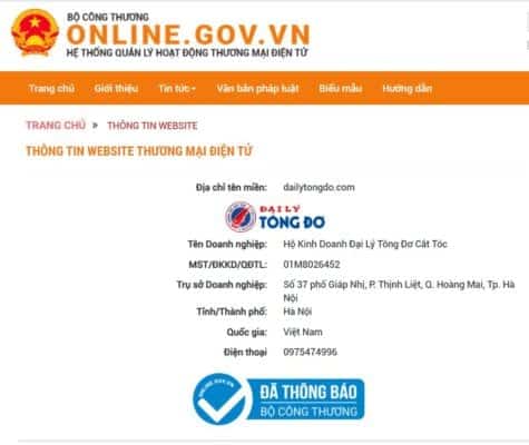 Đại Lý Tông Đơ chính thức được duyệt hồ sơ tại Cục Thương mại điện tử và Kinh tế số – Bộ Công Thương 3 - thong bao website
