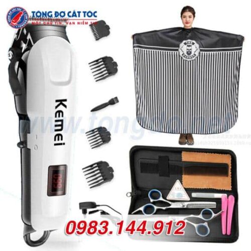 Combo Tông đơ Kemei Km-809A: Tông đơ + kéo cắt + kéo tỉa + áo choàng + lược + 2 kẹp tóc + bao da