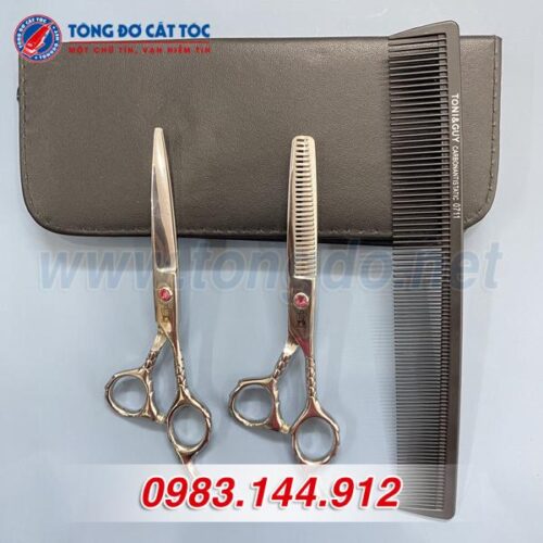 Bộ kéo cắt tóc cao cấp vương miện tay cầm vân rồng