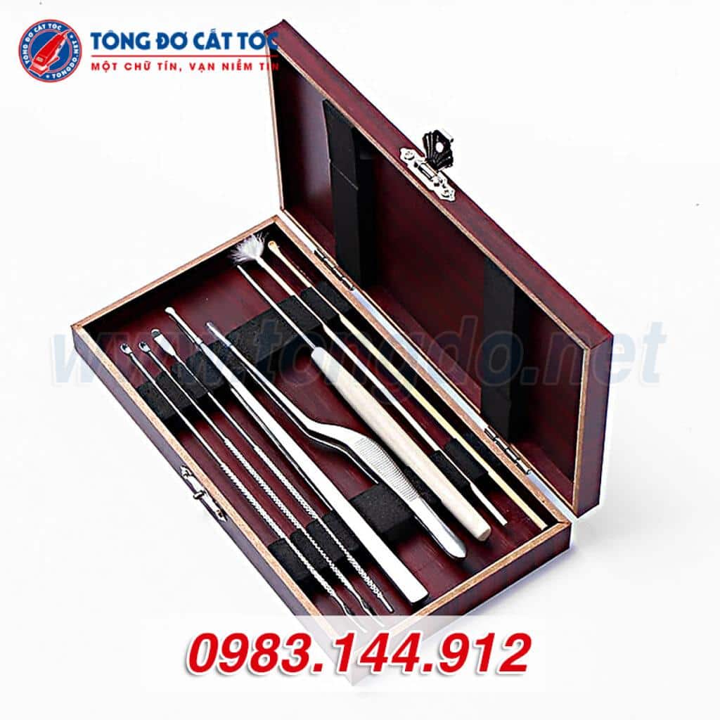 Bộ dụng cụ lấy ráy tai 8 món hộp gỗ 1 Bộ dụng cụ lấy ráy tai 8 món hộp gỗ