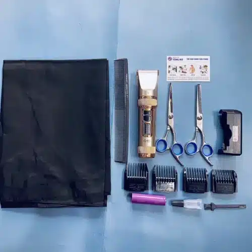 Combo Tông đơ G10 lưỡi sứ: Tông đơ + kéo cắt + kéo tỉa + áo choàng + lược