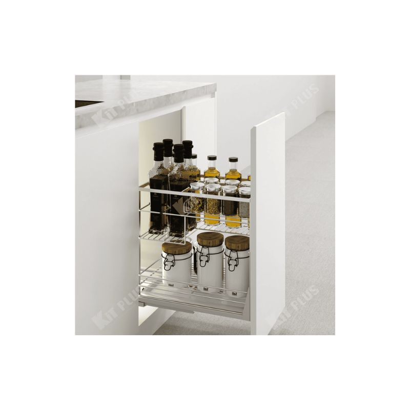 Giá để gia vị nan dẹt Inox mờ, ray giảm chấn Kit Plus DS.35 Giá để gia vị nan dẹt Inox mờ, ray giảm chấn Kit Plus DS.35