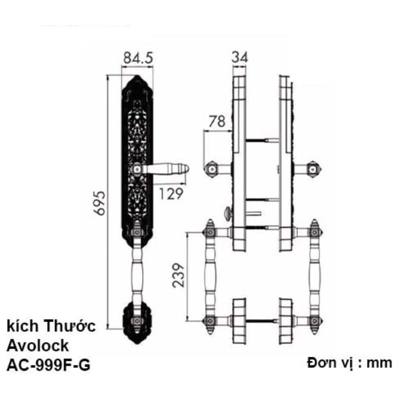Kích thước khóa thông minh Avolock AC-999F-G Kích thước khóa thông minh Avolock AC-999F-G