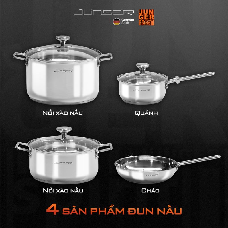 Chi tiết bộ nồi Inox Junger CWJ-070 Chi tiết bộ nồi Inox Junger CWJ-070
