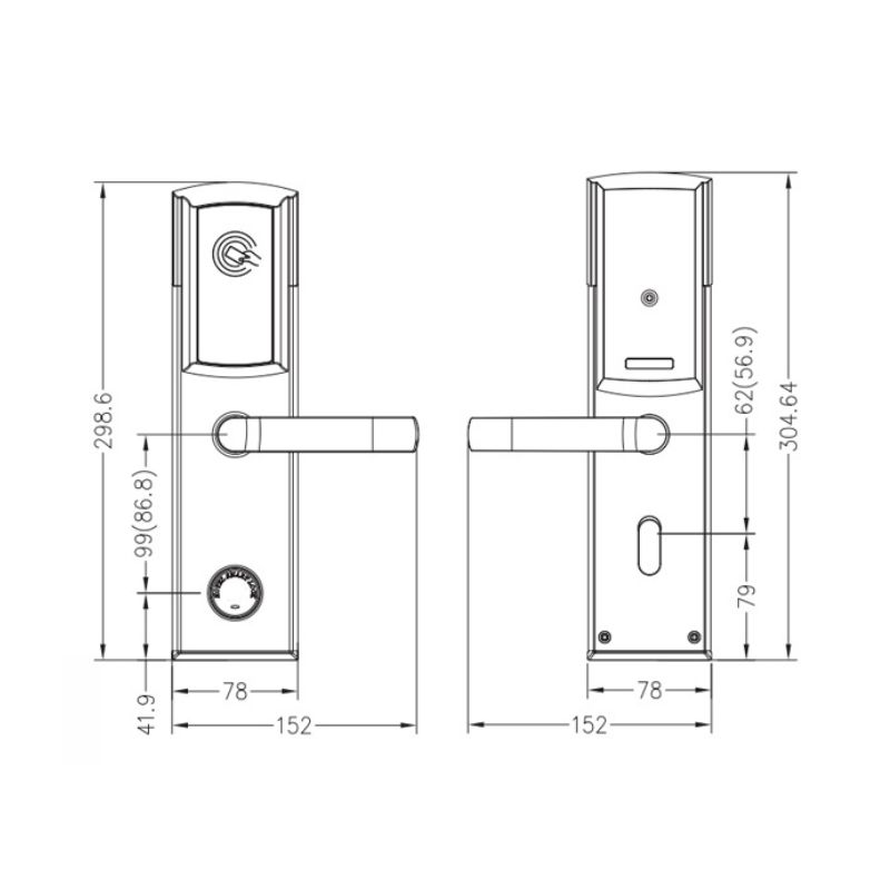 Kích thước khóa cửa khách sạn Hyundai HY-HL01 Silver Kích thước khóa cửa khách sạn Hyundai HY-HL01 Silver