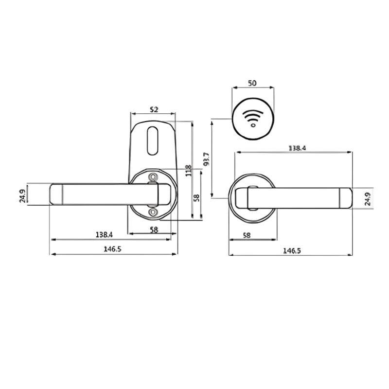 Kích thước khóa cửa khách sạn Hyundai HY-HL03 Silver Kích thước khóa cửa khách sạn Hyundai HY-HL03 Silver