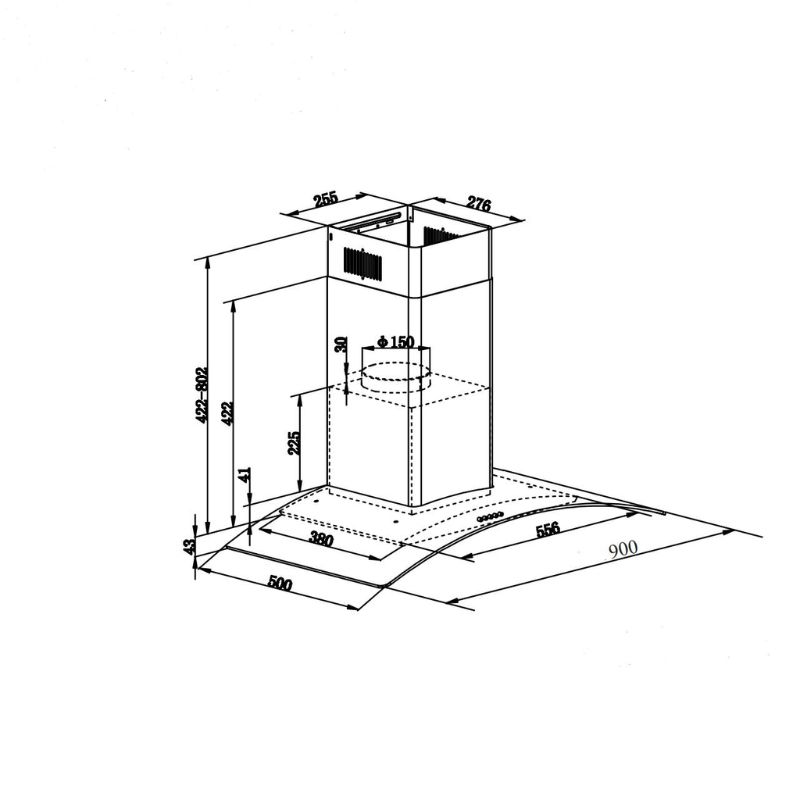 Kích thước máy hút mùi áp tường Faster FS 3590-BL Kích thước máy hút mùi áp tường Faster FS 3590-BL