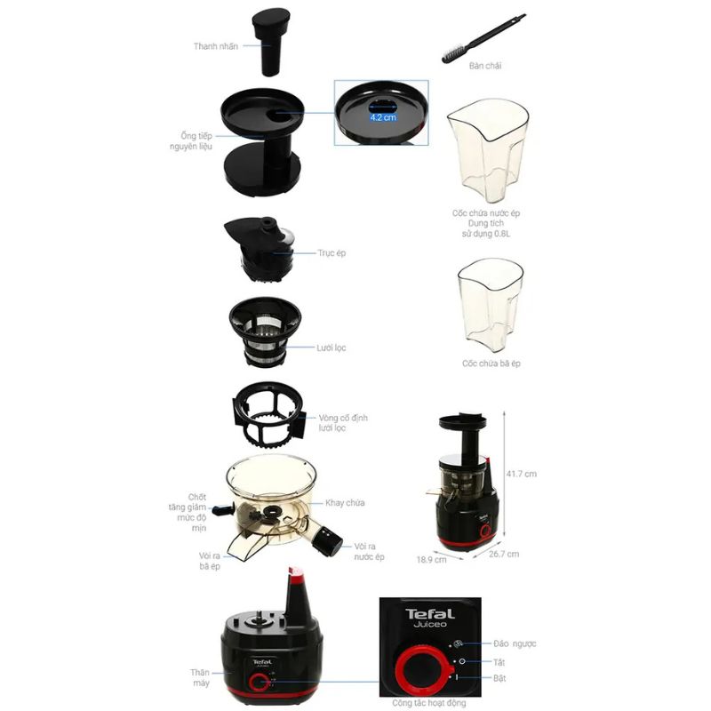 Chi tiết máy ép chậm Tefal ZC150838 Chi tiết máy ép chậm Tefal ZC150838