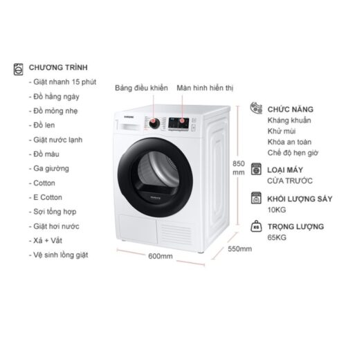 Máy Giặt Samsung Inverter 10 Kg WW10TA046AE/SV cửa trước 5 Kích thước máy Giặt Samsung Inverter 10 Kg WW10TA046AE / SV cửa trước
